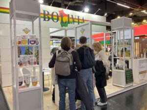 Irupana stand at Biofach 2025 showcasing organic products, highlighting its commitment to high-quality quinoa.